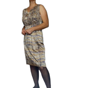 Cocktail dress sleeveless String embelishments 100% Silk Tan grey ETCETERA